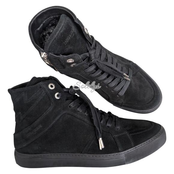 Zadig & Voltaire ZV1747 High Flash Black Suede Leather Sneaker Mens US12 FR43 - Picture 1 of 10